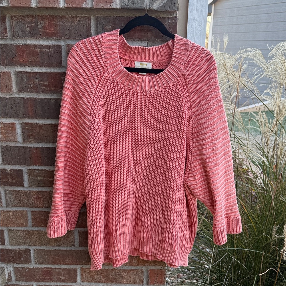 MAEVE Anthropologie Ladies XL MacKenzie Coral Pink Ribbed MockNeck Sweater